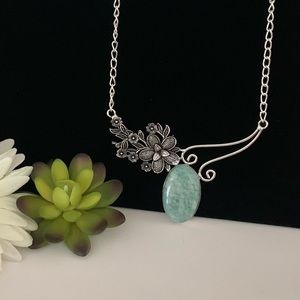 Amazonite Gemstone Handmade Flower Necklace